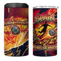 Spain Football Rule The Pitch 4 in 1 Can Cooler Tumbler Urban Graffiti Soccer Player Flaming Ball