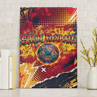 Spain Football Rule The Pitch Canvas Wall Art Urban Graffiti Soccer Player Flaming Ball