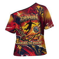 Spain Football Rule The Pitch Cross Shoulder Shirt Urban Graffiti Soccer Player Flaming Ball