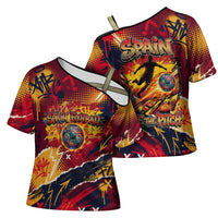 Spain Football Rule The Pitch Cross Shoulder Shirt Urban Graffiti Soccer Player Flaming Ball