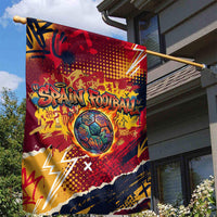 Spain Football Rule The Pitch Garden Flag Urban Graffiti Soccer Player Flaming Ball