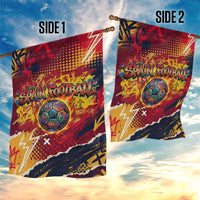 Spain Football Rule The Pitch Garden Flag Urban Graffiti Soccer Player Flaming Ball