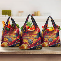 Spain Football Rule The Pitch Grocery Bag Urban Graffiti Soccer Player Flaming Ball