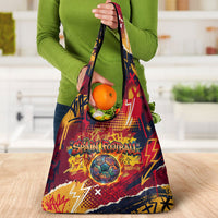 Spain Football Rule The Pitch Grocery Bag Urban Graffiti Soccer Player Flaming Ball