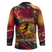 Spain Football Rule The Pitch Hockey Jersey Urban Graffiti Soccer Player Flaming Ball