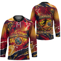 Spain Football Rule The Pitch Hockey Jersey Urban Graffiti Soccer Player Flaming Ball