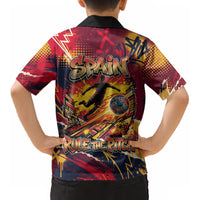 Spain Football Rule The Pitch Kid Hawaiian Shirt Urban Graffiti Soccer Player Flaming Ball