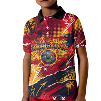 Spain Football Rule The Pitch Kid Polo Shirt Urban Graffiti Soccer Player Flaming Ball