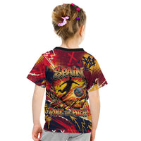Spain Football Rule The Pitch Kid T Shirt Urban Graffiti Soccer Player Flaming Ball
