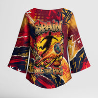 Spain Football Rule The Pitch Kimono Sleeve Blouse Urban Graffiti Soccer Player Flaming Ball