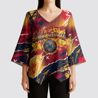 Spain Football Rule The Pitch Kimono Sleeve Blouse Urban Graffiti Soccer Player Flaming Ball