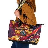 Spain Football Rule The Pitch Leather Tote Bag Urban Graffiti Soccer Player Flaming Ball