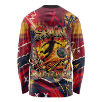 Spain Football Rule The Pitch Long Sleeve Shirt Urban Graffiti Soccer Player Flaming Ball