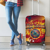 Spain Football Rule The Pitch Luggage Cover Urban Graffiti Soccer Player Flaming Ball