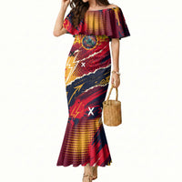 Spain Football Rule The Pitch Mermaid Dress Urban Graffiti Soccer Player Flaming Ball