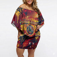 Spain Football Rule The Pitch Off Shoulder Short Dress Urban Graffiti Soccer Player Flaming Ball