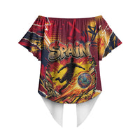 Spain Football Rule The Pitch Off Shoulder Wrap Waist Top Urban Graffiti Soccer Player Flaming Ball