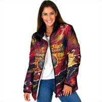 Spain Football Rule The Pitch Padded Jacket Urban Graffiti Soccer Player Flaming Ball