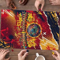 Spain Football Rule The Pitch Puzzle Urban Graffiti Soccer Player Flaming Ball