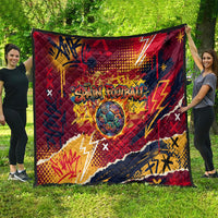 Spain Football Rule The Pitch Quilt Urban Graffiti Soccer Player Flaming Ball