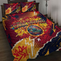 Spain Football Rule The Pitch Quilt Bed Set Urban Graffiti Soccer Player Flaming Ball