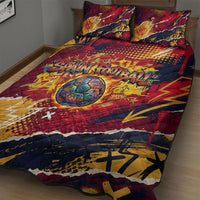 Spain Football Rule The Pitch Quilt Bed Set Urban Graffiti Soccer Player Flaming Ball