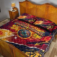 Spain Football Rule The Pitch Quilt Bed Set Urban Graffiti Soccer Player Flaming Ball