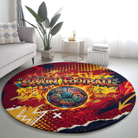 Spain Football Rule The Pitch Round Carpet Urban Graffiti Soccer Player Flaming Ball