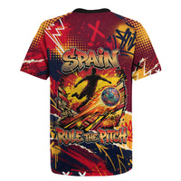 Spain Football Rule The Pitch Rugby Jersey Urban Graffiti Soccer Player Flaming Ball
