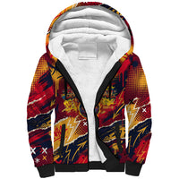 Spain Football Rule The Pitch Sherpa Hoodie Urban Graffiti Soccer Player Flaming Ball