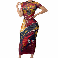 Spain Football Rule The Pitch Short Sleeve Bodycon Dress Urban Graffiti Soccer Player Flaming Ball