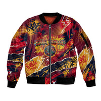 Spain Football Rule The Pitch Sleeve Zip Bomber Jacket Urban Graffiti Soccer Player Flaming Ball