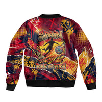 Spain Football Rule The Pitch Sleeve Zip Bomber Jacket Urban Graffiti Soccer Player Flaming Ball