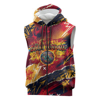 Spain Football Rule The Pitch Sleeveless Zip Hoodie Urban Graffiti Soccer Player Flaming Ball