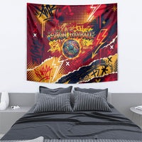 Spain Football Rule The Pitch Tapestry Urban Graffiti Soccer Player Flaming Ball