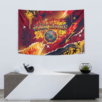 Spain Football Rule The Pitch Tapestry Urban Graffiti Soccer Player Flaming Ball