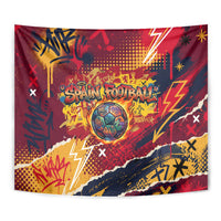 Spain Football Rule The Pitch Tapestry Urban Graffiti Soccer Player Flaming Ball