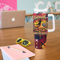 Spain Football Rule The Pitch Tumbler With Handle Urban Graffiti Soccer Player Flaming Ball