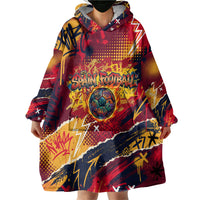 Spain Football Rule The Pitch Wearable Blanket Hoodie Urban Graffiti Soccer Player Flaming Ball