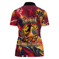 Spain Football Rule The Pitch Women Polo Shirt Urban Graffiti Soccer Player Flaming Ball