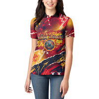 Spain Football Rule The Pitch Women Polo Shirt Urban Graffiti Soccer Player Flaming Ball