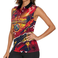 Spain Football Rule The Pitch Women Sleeveless Polo Shirt Urban Graffiti Soccer Player Flaming Ball