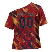 Personalized Spain Football Cross Shoulder Shirt Spanish Shield Bull Mascot