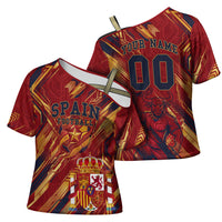Personalized Spain Football Cross Shoulder Shirt Spanish Shield Bull Mascot