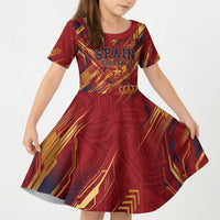 Personalized Spain Football Kid Short Sleeve Dress Spanish Shield Bull Mascot