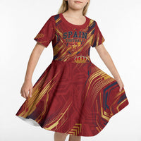 Personalized Spain Football Kid Short Sleeve Dress Spanish Shield Bull Mascot
