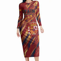 Personalized Spain Football Long Sleeve Bodycon Dress Spanish Shield Bull Mascot