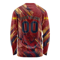 Personalized Spain Football Long Sleeve Shirt Spanish Shield Bull Mascot
