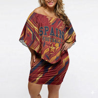 Personalized Spain Football Off Shoulder Short Dress Spanish Shield Bull Mascot