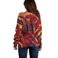 Personalized Spain Football Off Shoulder Sweater Spanish Shield Bull Mascot
